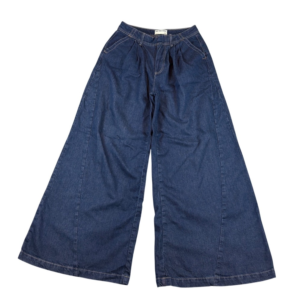We The Free Jeans Womens 26 Blue Old West Slouchy Wide Leg Pleated Denim Boho